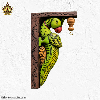 Parrot Wood Carving Wall Bracket - Home decor traditional chettinad handcraft  (12x8x2) (Single)