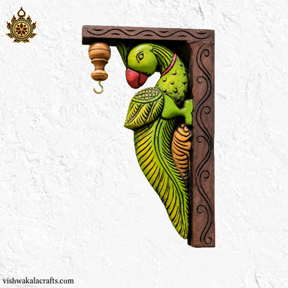 Parrot Wood Carving Wall Bracket - Home decor traditional chettinad handcraft  (12x8x2) (Single)