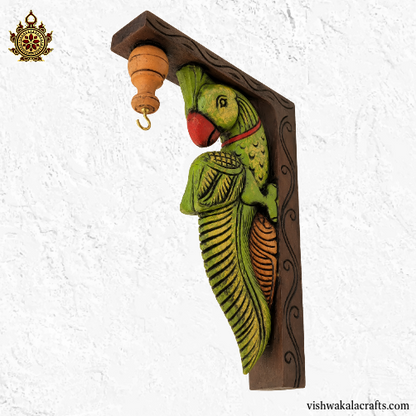 Parrot Wood Carving Wall Bracket - Home decor traditional chettinad handcraft  (12x8x2) (Single)