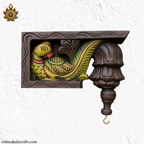 Parrot bodhil wood carving wall bracket corbel traditional chettinad handicrafts (9x9x3) Inches (Single)