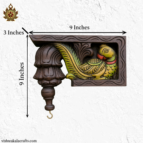 Parrot bodhil wood carving wall bracket corbel traditional chettinad handicrafts (9x9x3) Inches (Single)