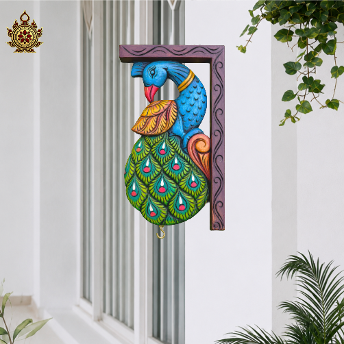 Vintage Peacock Wall Bracket maghony wood traditional chettinad handicrafts (12x7x2) (Single)