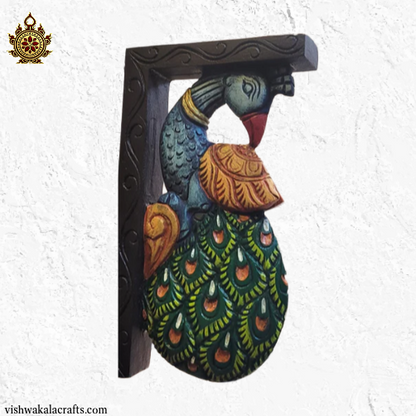 Vintage Peacock Wall Bracket maghony wood traditional chettinad handicrafts (12x7x2) (Single)