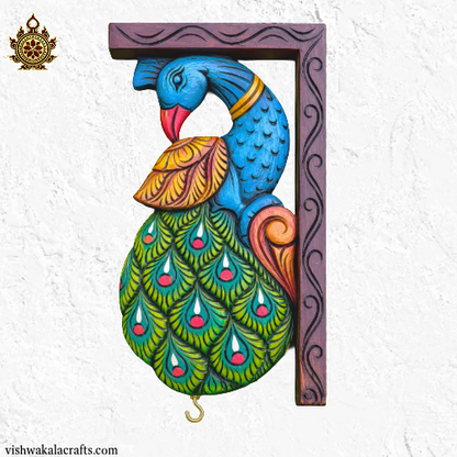 Vintage Peacock Wall Bracket maghony wood traditional chettinad handicrafts (12x7x2) (Single)