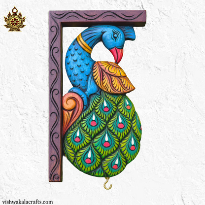 Vintage Peacock Wall Bracket maghony wood traditional chettinad handicrafts (12x7x2) (Single)