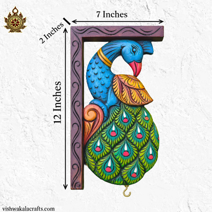 Vintage Peacock Wall Bracket maghony wood traditional chettinad handicrafts (12x7x2) (Single)