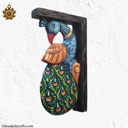 Vintage Peacock Wall Bracket maghony wood traditional chettinad handicrafts (12x7x2) (Single)