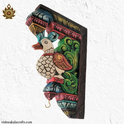 Annam wood carving wall bracket corbel traditional chettinad handicrafts white (12x8x2) Inches (Single)