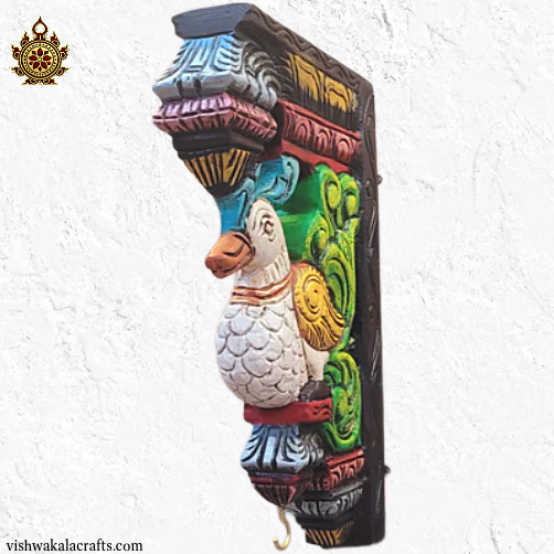 Annam wood carving wall bracket corbel traditional chettinad handicrafts white (12x8x2) Inches (Single)
