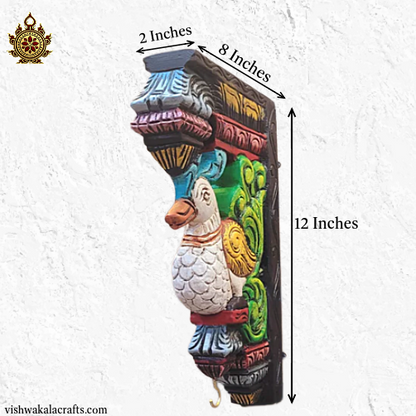 Annam wood carving wall bracket corbel traditional chettinad handicrafts white (12x8x2) Inches (Single)