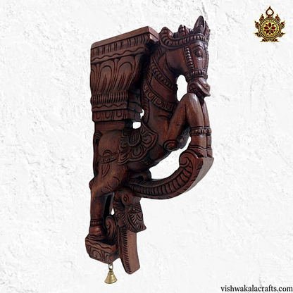 Woodcarved Horse Wall Bracket with Peacock & Annams Carvings. (18x12x3) Inches (Single)