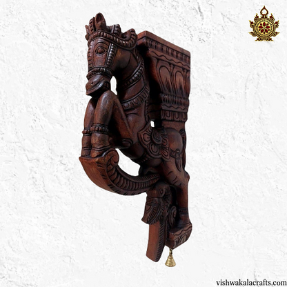 Woodcarved Horse Wall Bracket with Peacock & Annams Carvings. (18x12x3) Inches (Single)