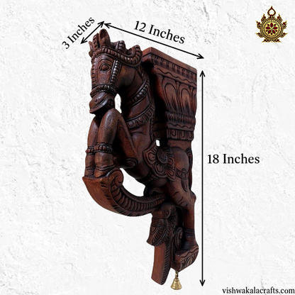 Woodcarved Horse Wall Bracket with Peacock & Annams Carvings. (18x12x3) Inches (Single)