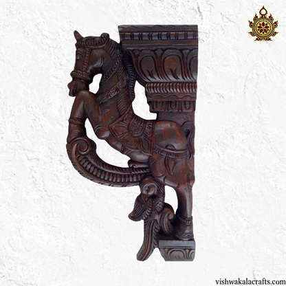 Woodcarved Horse Wall Bracket with Peacock & Annams Carvings. (18x12x3) Inches (Single)