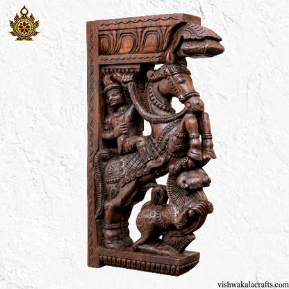 Horse Yali Wooden Wall Bracket Antique Style Corbel traditional chettinad handicrafts(18x10x3) Inches (Single)