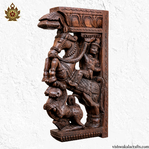Horse Yali Wooden Wall Bracket Antique Style Corbel traditional chettinad handicrafts(18x10x3) Inches (Single)