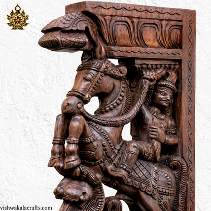 Horse Yali Wooden Wall Bracket Antique Style Corbel traditional chettinad handicrafts(18x10x3) Inches (Single)