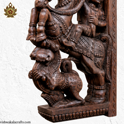 Horse Yali Wooden Wall Bracket Antique Style Corbel traditional chettinad handicrafts(18x10x3) Inches (Single)