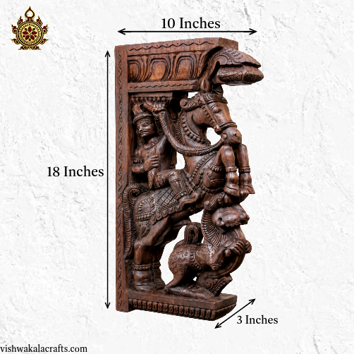 Horse Yali Wooden Wall Bracket Antique Style Corbel traditional chettinad handicrafts(18x10x3) Inches (Single)