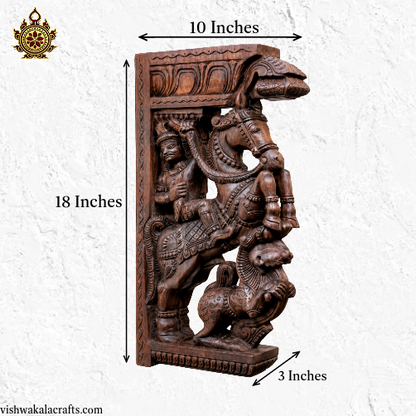 Horse Yali Wooden Wall Bracket Antique Style Corbel traditional chettinad handicrafts(18x10x3) Inches (Single)