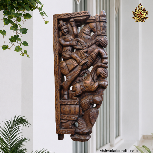 Horse with yali wall bracket corbel traditional chettinad handicrafts (18x8x2) Inches (Single)