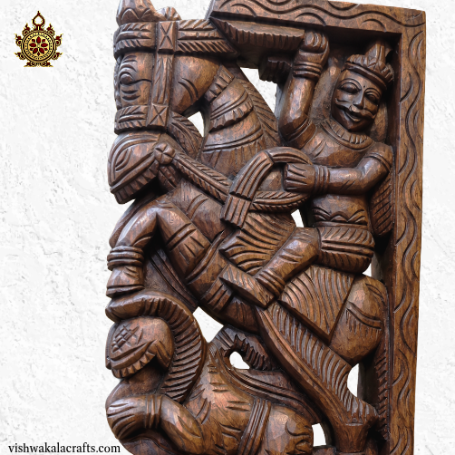 Horse with yali wall bracket corbel traditional chettinad handicrafts (18x8x2) Inches (Single)