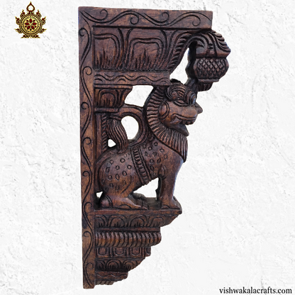 Simha yali Wall Brackets Wood Carving Maghony Wood Big (18x9x3) Inches (Single)