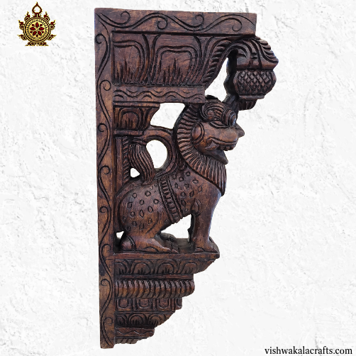 Simha yali Wall Brackets Wood Carving Maghony Wood Big (18x9x3) Inches (Single)