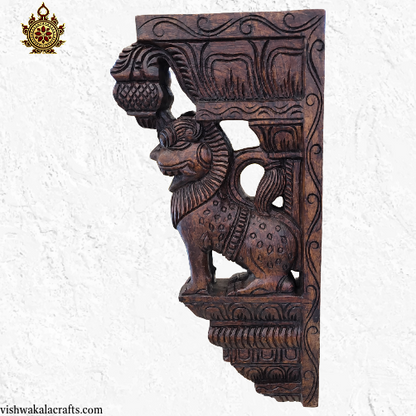 Simha yali Wall Brackets Wood Carving Maghony Wood Big (18x9x3) Inches (Single)