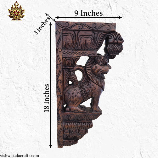 Simha yali Wall Brackets Wood Carving Maghony Wood Big (18x9x3) Inches (Single)