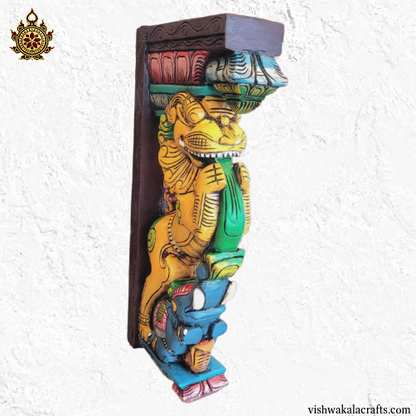 Yali / Yazhi Yellow colour with elephant wall bracket-traditional chettinad handicrafts (18x9x3) Inches (Single)