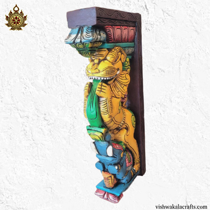 Yali / Yazhi Yellow colour with elephant wall bracket-traditional chettinad handicrafts (18x9x3) Inches (Single)