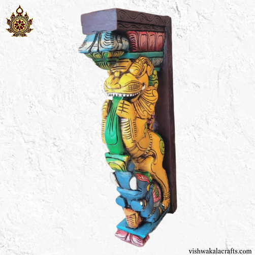 Yali / Yazhi Yellow colour with elephant wall bracket-traditional chettinad handicrafts (18x9x3) Inches (Single)