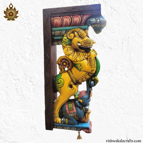 Yali / Yazhi Yellow colour with elephant wall bracket-traditional chettinad handicrafts (18x9x3) Inches (Single)