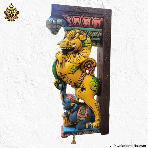 Yali / Yazhi Yellow colour with elephant wall bracket-traditional chettinad handicrafts (18x9x3) Inches (Single)