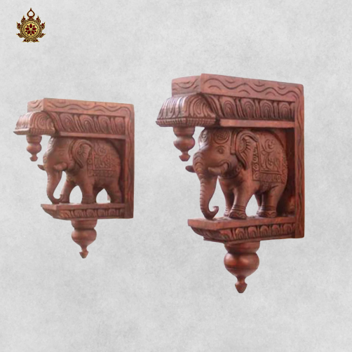 Elephant Wall Bracket Handcarved Wooden Elephant Corbel (Single)