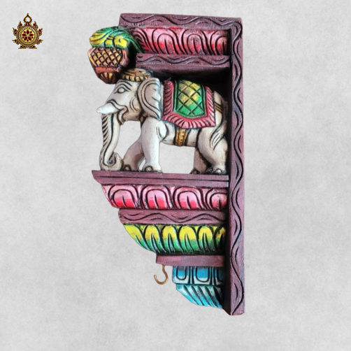 Chettinad full elephant wall bracket white mahogany wood carving traditional indian handicrafts ethnic decor (Single)