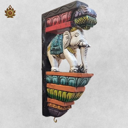 Chettinad full elephant wall bracket white mahogany wood carving traditional indian handicrafts ethnic decor (Single)