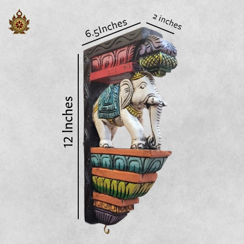 Chettinad full elephant wall bracket white mahogany wood carving traditional indian handicrafts ethnic decor (Single)