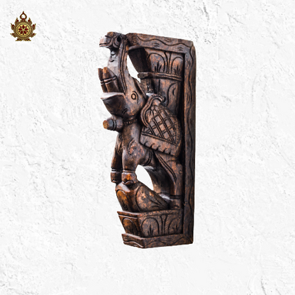 Elephant trunk up wall bracket corbel rosewood colour wood carving wall hanging decor south indian chettinad handcarved handicraft (Single)
