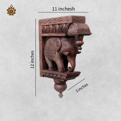 Elephant Wall Bracket Handcarved Wooden Elephant Corbel (Single)