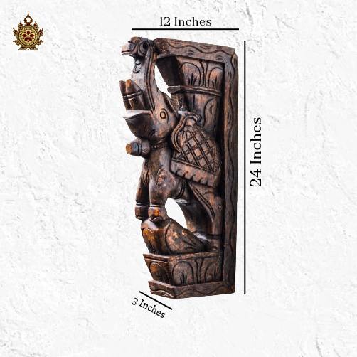 Elephant trunk up wall bracket corbel rosewood colour wood carving wall hanging decor south indian chettinad handcarved handicraft (Single)