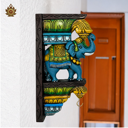 Multicolour Trunk-Up Elephant Bracket Hand Carved (single)