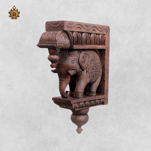Elephant Wall Bracket Handcarved Wooden Elephant Corbel (Single)