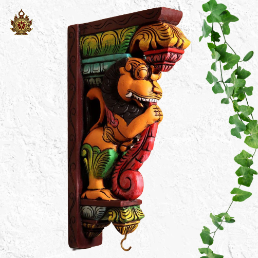Yali Bracket 12″ Hand-Carved Multicolour Corbel (single)