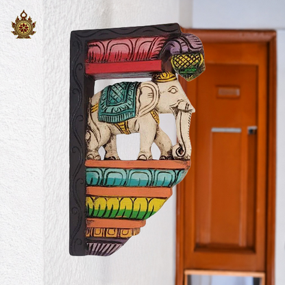 Chettinad full elephant wall bracket white mahogany wood carving traditional indian handicrafts ethnic decor (Single)
