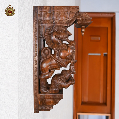 Yali with Elephant Wall Bracket Hand carved Statement Piece (Single) 24 Inch