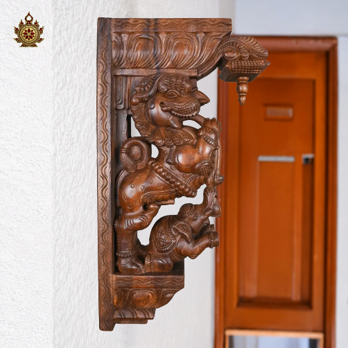 Yali with Elephant Wall Bracket Hand carved Statement Piece (Single) 24 Inch
