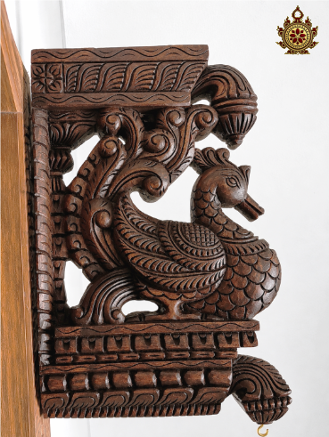 Annam wood carving wall bracket-corbel with double bodhil traditional chettinad handicrafts rosewood color (Single)