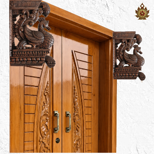 Annam wood carving wall bracket-corbel with double bodhil traditional chettinad handicrafts rosewood color (Single)